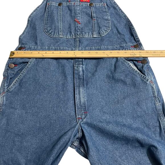 Dickies Mens Size 32 Carpenter Blue Denim Triple Stitch Bib Overalls Side Button - Picture 9 of 10